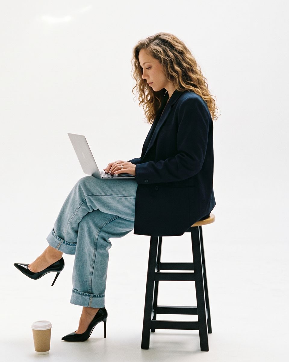 Bethania at her desk, laughing, laptop open